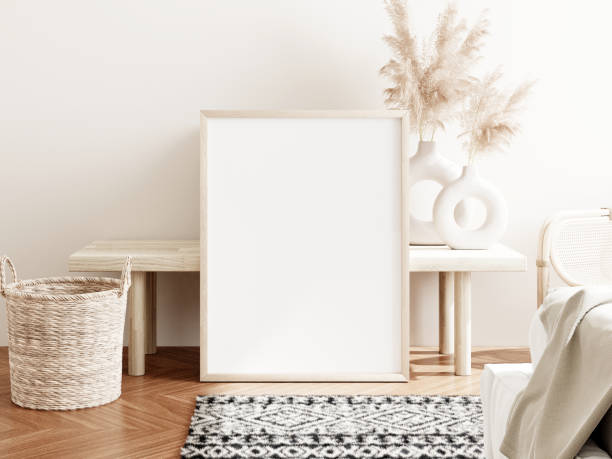 istock Frame and poster mockup in boho style interior. 3d rendering, 3d illustration 1456290794