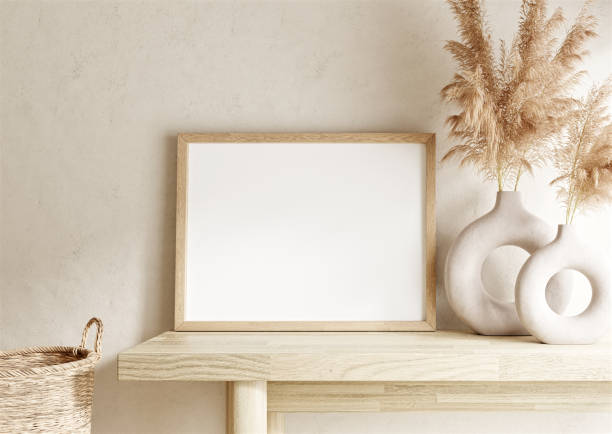 istock Frame and poster mockup in boho style interior. 3d rendering, 3d illustration 1456291252