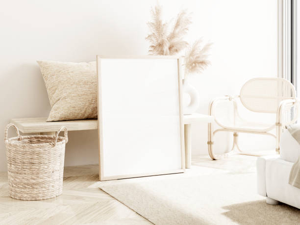 istock Frame and poster mockup in boho style interior. 3d rendering, 3d illustration 1456291260
