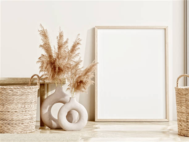 istock Frame and poster mockup in boho style interior. 3d rendering, 3d illustration 1456291264
