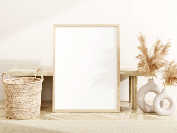 istock Frame and poster mockup in boho style interior. 3d rendering, 3d illustration 1456291310