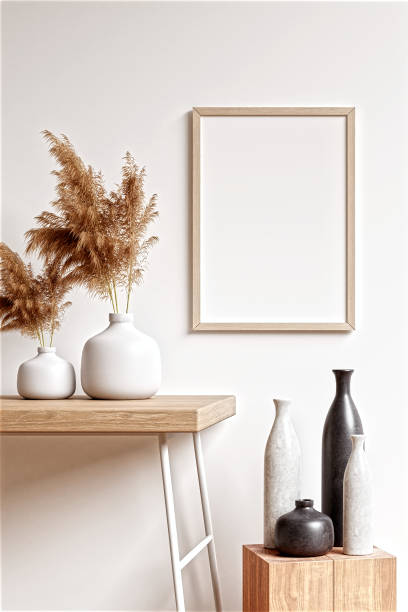 istock Frame and poster mockup in boho style interior. 3d rendering, 3d illustration 1456291323