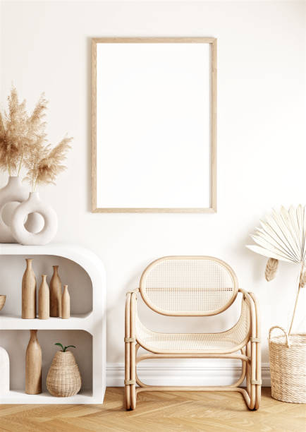 istock Frame and poster mockup in boho style interior. 3d rendering, 3d illustration 1456291351