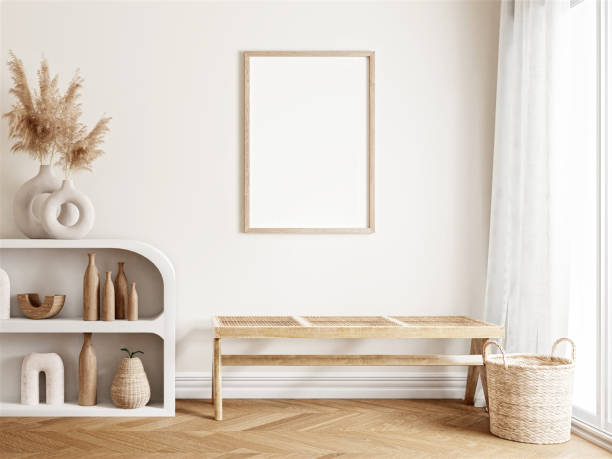 istock Frame and poster mockup in boho style interior. 3d rendering, 3d illustration 1456291357
