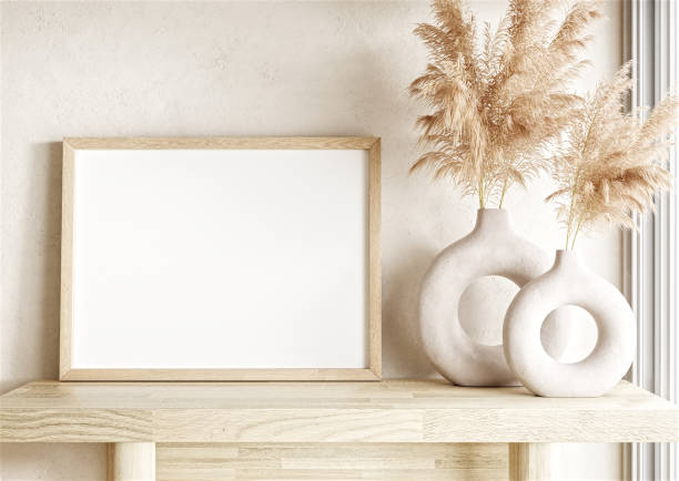 istock Frame and poster mockup in boho style interior. 3d rendering, 3d illustration 1456291379