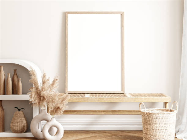 istock Frame and poster mockup in boho style interior. 3d rendering, 3d illustration 1456291405
