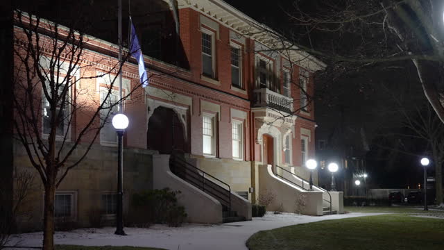 Night Establishing Shot of Small Town City Hall