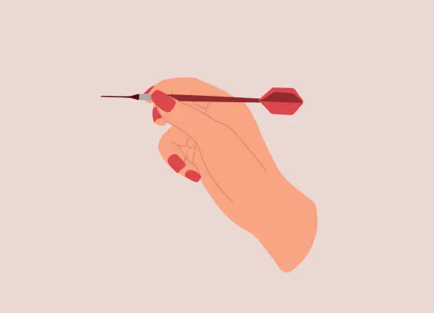 Vector illustration of Female’s Hand Throwing A Dart.