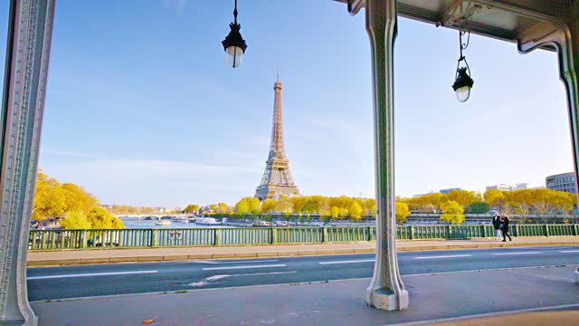 Morning Paris. Eiffel Tower, Tree, Arch of Bridge