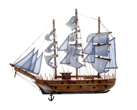 Model sailing ship on white background (Clipping path included)