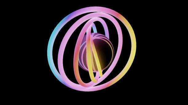 istock Illustration of Abstract seamless loop 3D render neon circle. Colorful neon circles abstract futuristic hi-tech motion background. 1456297896