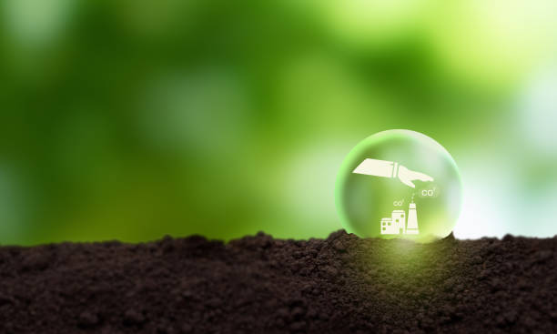 carbon capture, utilization and storage concept. net zero target, limit global warming. technology of co2 capturing and store it underground or use it in other industrial production processes. - carbon capture fotos stockfoto's en -beelden