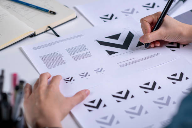 istock Close up drawing sketches logo design 1456301971