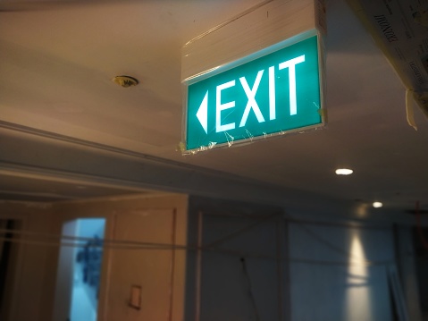 Exit Sign in the hotel corridor