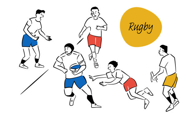 ilustrações de stock, clip art, desenhos animados e ícones de illustration set of men enjoying rugby (color) - rugby cartoon team sport rugby field