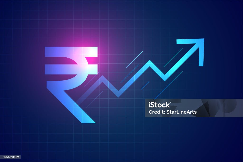 Rupee Rise Vector Digital Indian Rupee Rise Up Arrow Background In Trading Concept Stock ...