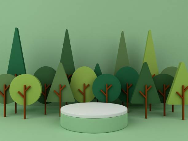 istock 3D minimalist podium with tree background for product display. Nature background with pastel colors and empty podium. 3D render. 1456314374