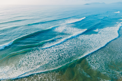 Atlantic ocean with surfing waves. Aerial view