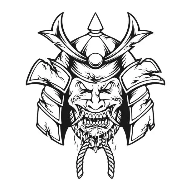 Vector illustration of Monster ronin warrior with mask helmet samurai outline