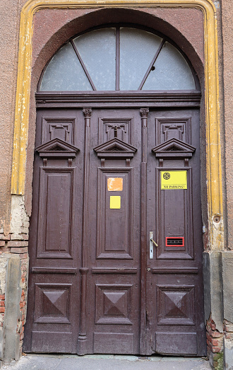 Ornate wooden door of an old building