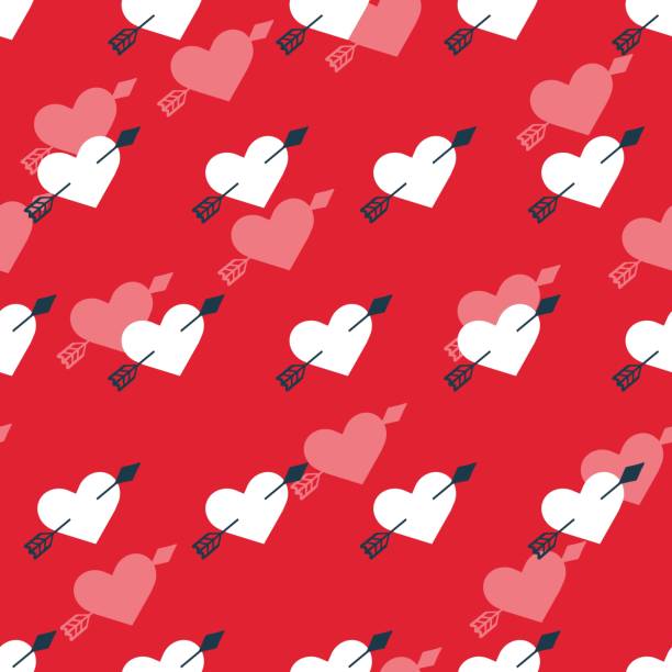 liebe nahtloses muster mit herz und pfeil vektor silhouette - cupid love red affectionate stock-grafiken, -clipart, -cartoons und -symbole