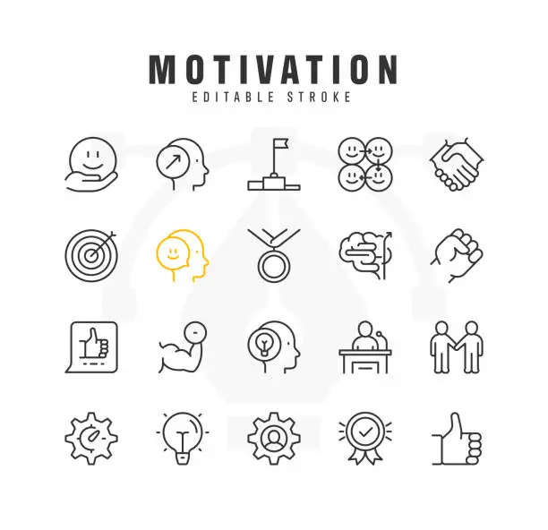 Vector illustration of Motivation Line Icon Set. Editable Stroke. Pixel Perfect.
