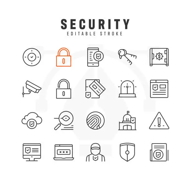 Vector illustration of Security Line Icon Set. Editable Stroke. Pixel Perfect.