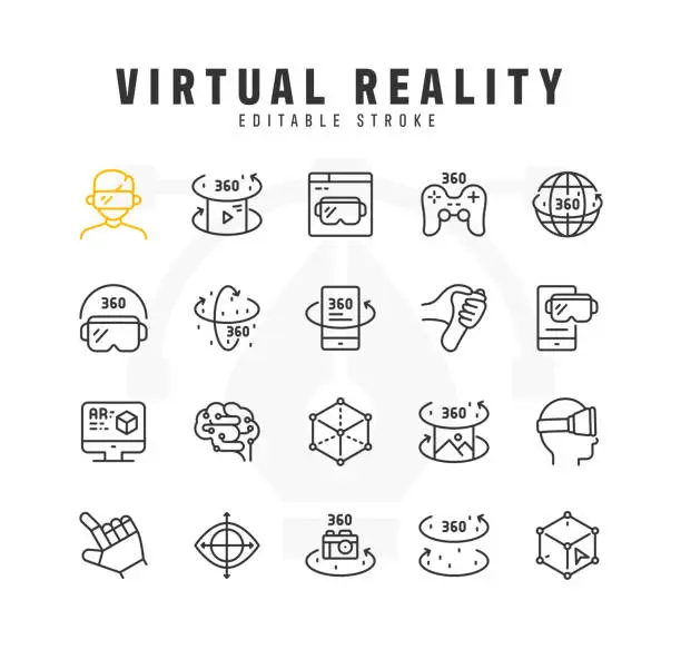 Vector illustration of Virtual Reality Line Icon Set. Editable Stroke. Pixel Perfect.