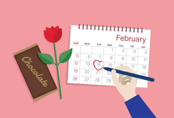 walentynki w kalendarzu, tabliczka czekolady i róża - heart shape pink background cartoon vector stock illustrations