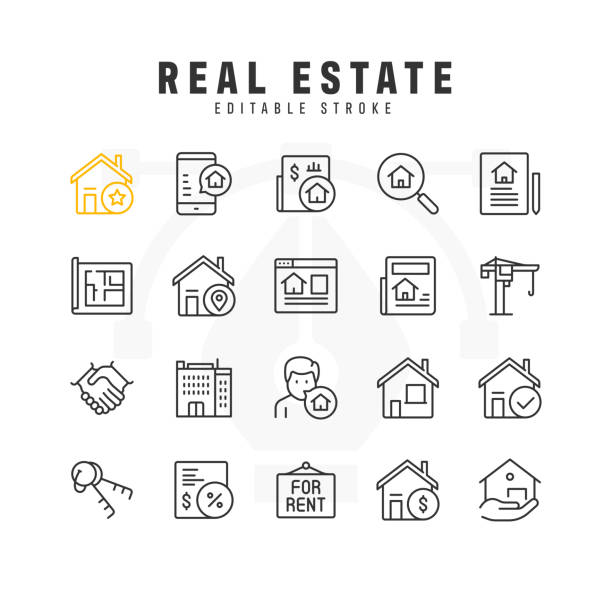 Real Estate Line Icon Set. Editable Stroke. Pixel Perfect. This set contains icons of House, Contract, Mortgage, For Rent and such. home ownership stock illustrations