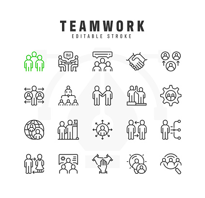This set contains icons of Brainstorming, Collaboration, Work Group, Recruitment and such.