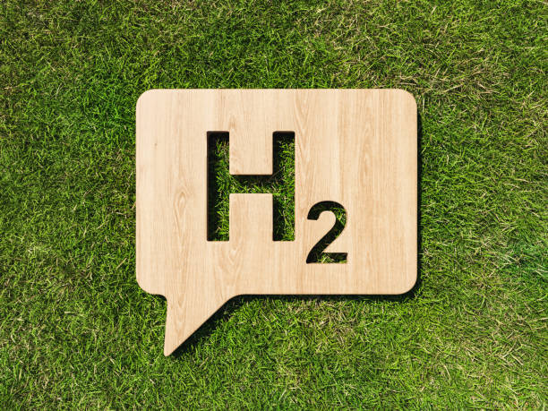 푸른 잔디에 h2가 있는 나무 말풍선 - letter h alphabet three dimensional shape green 뉴스 사진 이미지