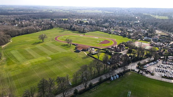Sports Centre  running track Brentwood  Essex Uk Town centre drone Aerial