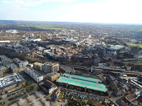 Chelmsford city centre Essex UK Drone, Aerial, view from air, birds eye view,