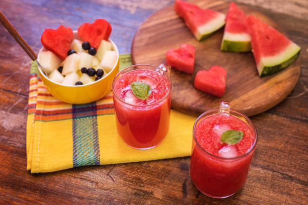 istock Watermelon juice and slices on plate 1456335324
