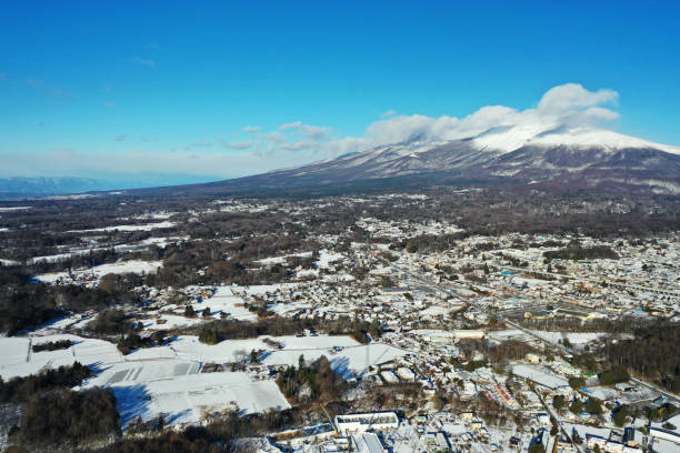 Scenery of Mt. Asama in winter stock photo