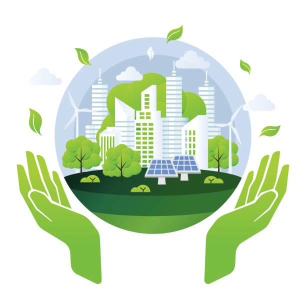 ilustrações de stock, clip art, desenhos animados e ícones de esg sustainability concept illustration - environment responsibility gear resource