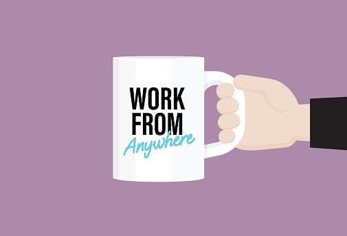 Coffee cup with "work from anywhere" text