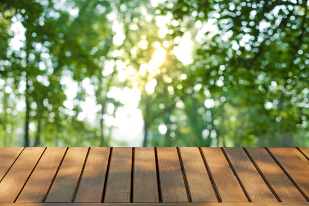 istock wooden table with forest bokeh banner 1456345064