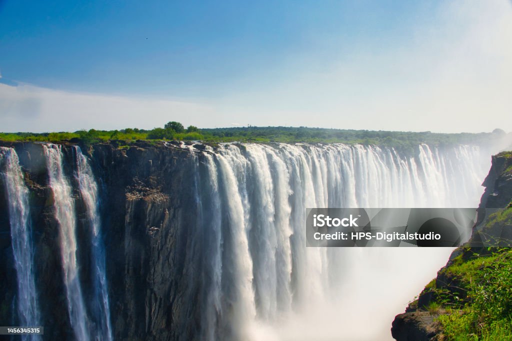 Victoria Falls in Zimbabwe and Zambia Die Victoriafälle in Simbabwe und Sambia Mosi-Oa-Tunya Waterfall Stock Photo