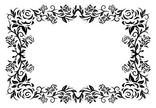 Beautiful monochrome tribal vector illustration with black floral frame isolated on the white background