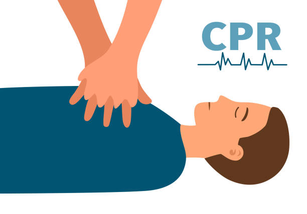 Emergency cardiopulmonary resuscitation concept vector illustration. Hand CPR first aid to male patient in flat design. vector art illustration