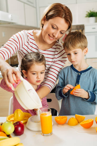 Family making healthy breakfast