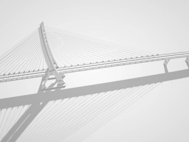 istock Suspension bridge aerial view, white digital model, 3d render 1456354454