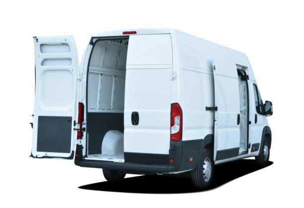 istock Delivery van with open rear and side doors 1456355632