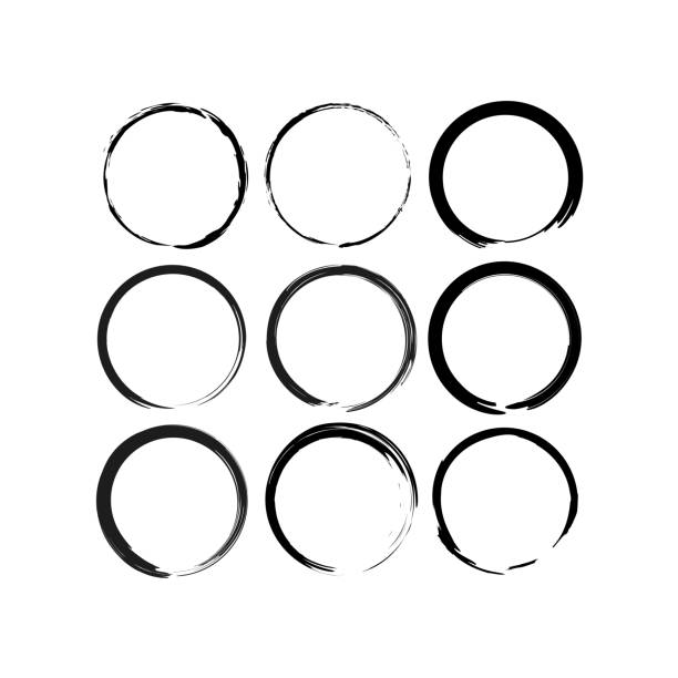 ilustrações de stock, clip art, desenhos animados e ícones de brush circles in line art style. round frame set. grunge texture. vector illustration. stock image. - stroke paint circle stroking