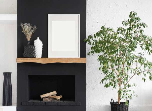 istock Artwork mockup in interior design. Blank picture frame on a wall. Vertical orientation 1456359660