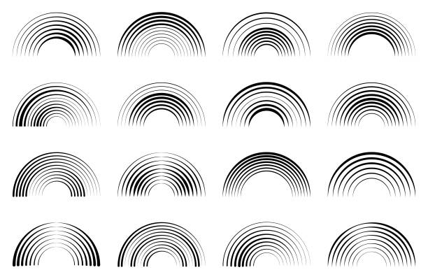 반원 - rainbow striped abstract in a row stock illustrations