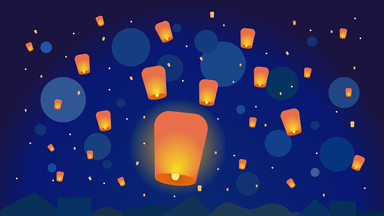 Sky Lantern Festival. Traditional Eastern holidays.