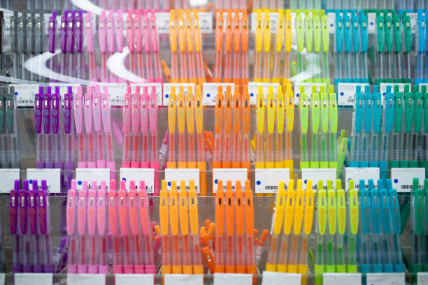 istock Many colorful ballpoint pens on display 1456375322